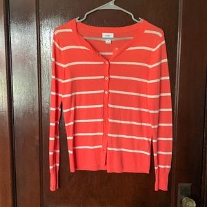 Coral Striped Cardigan